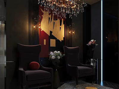 Luxury Leisure Sofa Set With Dark Purple Upholstery And Modern Decor 3d model