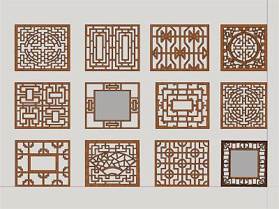 New Chinese-style openwork window grilles window grilles screen model