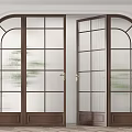 Wooden and White Double Doors with Glass Panels and Arch Frame Design