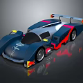 Sleek Blue Racing Car With Streamlined Design And Red Yellow Accents