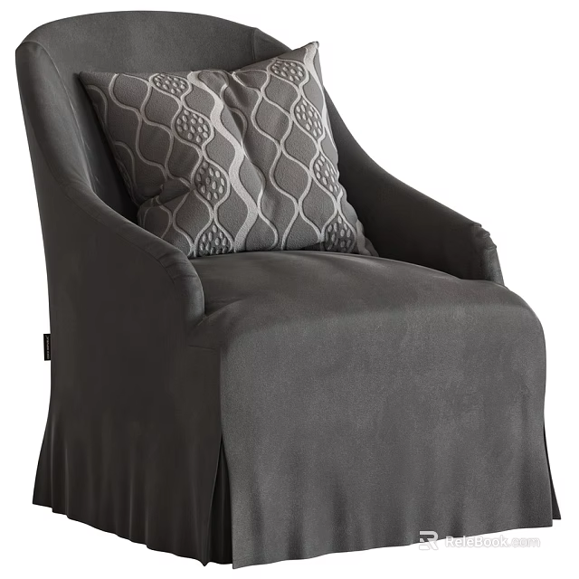 Gray Upholstered Accent Chair with Geometric Pattern Pillow and Skirted Base 3d model