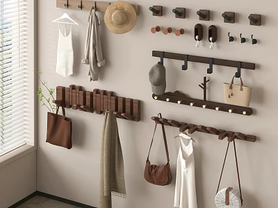Variety Of Wall Hooks Organize Clothes Bags Hats In Entryway 3d model
