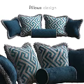 Blue Throw Pillows With Geometric Maze Pattern And Fringe Edges For Sofa Decor Collection 3d model
