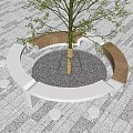 Curved White And Wooden Landscape Seating Around Tree In Green Outdoor Area