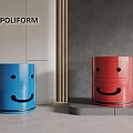 Poliform Blue And Red Bedside Tables With Smiley Face Design And Gray Wall Background 3d model