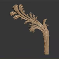 Intricate Artistic Wooden Carving With Leafy Curled Patterns And Textured Surface For Decorative Ornament