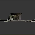 Rustic Scene Component With Worn Surface Metal Bucket Stump And Colorful Spots