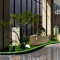 Outdoor Interactive Area With Green White Banner Flags Lawn Tables Chairs Tent And Green Plants