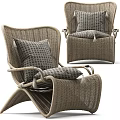 Modern Rattan Leisure Chair with Armrests Circular Pattern Cushion and Tassel Accents