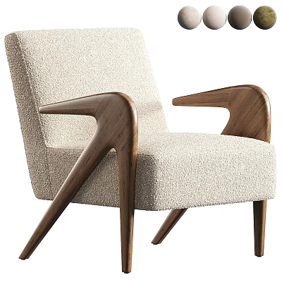 Comfortable Modern Single Sofa In Light Beige Plush Fabric With Walnut Armrests And Tapered Legs 3d model