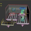 Cartoon Scene Futuristic Lab Room With Hexagonal Walls Circular Device And Platform 3d model