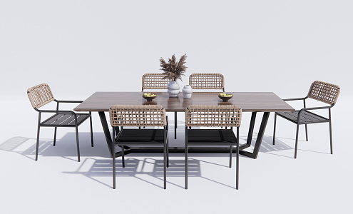 Modern Dining Table and Chair Combination Outdoor Dining Table and Chair Outdoor Leisure Table and Chair Rattan Leisure Chair 3d model