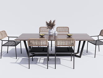 Modern Dining Table and Chair Combination Outdoor Dining Table and Chair Outdoor Leisure Table and Chair Rattan Leisure Chair 3d model