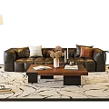 Mid-ancient style sofa coffee table combination multi-person sofa leisure sofa floor lamp 3d model