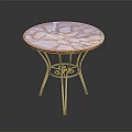 Round Furniture Table with Pink White Patterned Top and Ornate Metal Legs