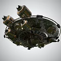 Vintage Sci Fi Circular Metallic Device Featuring Central Disc Blue Stripes And Mechanical Parts