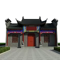 Ancient Chinese Traditional Architecture With Black Tiled Roof Red Doors And Courtyard Steps