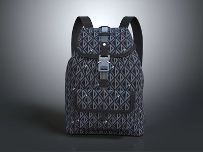 Stylish Dark Colored Backpack Featuring Geometric Pattern And Buckle Design With Adjustable Straps 3d model