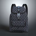 Stylish Dark Colored Backpack Featuring Geometric Pattern And Buckle Design With Adjustable Straps 3d model