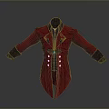 Elegant Red Long Coat With Black Trim And Buttoned Front Design For Daily Wear