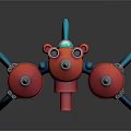 3D Rendered Red Rocket Models With Blue Fins And Checkered Patterns
