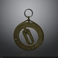 Ancient Golden Circular Decorative Object With Intricate Carvings And Ring Top