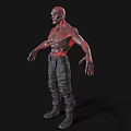 Game Movie Character With Red Skin Muscular Build Black Pants And Boots