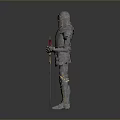 Silver Armor Decorative Figurine With Golden Accents And Red Hilt Sword As Home Decoration Piece