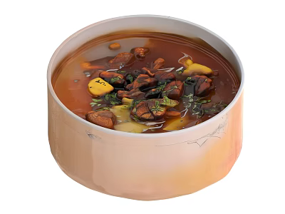 Nourishing Soup With Meat Chunks Vegetables Green Herbs And Rich Broth In Light Colored Bowl 3d model