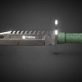 Tactical Combat Knife With Serrated Blade Green Textured Handle Lanyard Ring And Silver Reflective Edge