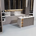 Modern Kitchen Interior With Dark Cabinets Marble Island Countertop And Appliances