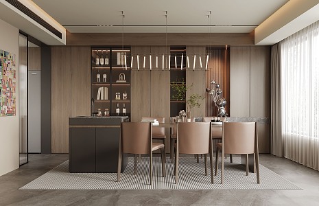 Modern Italian Light Luxury Restaurant Dining Table and Chair Ornaments Wine Cabinet Chandelier 3d model