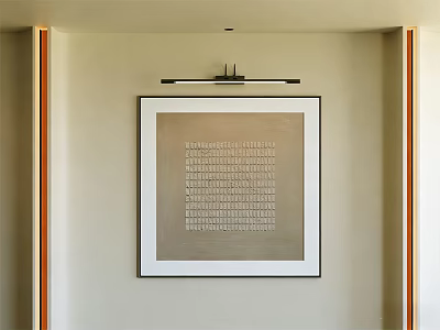 Wall Mounted Abstract Painting With Textural Pattern In Black Frame And Warm Interior Accents 3d model