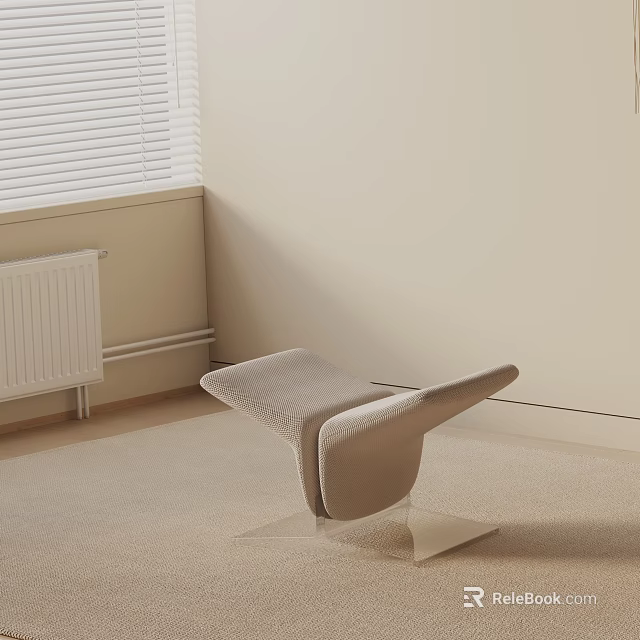 Modern Curved Lounge Chair With Acrylic Base In Light Room With Blinds 3d model 