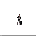 Confident Woman In Black Blazer White Top Black Pants With High Heels And Suitcase