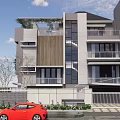 Modern Detached Villa Exterior With Large Glass Windows Wooden Accent Balconies And Roof Greenery