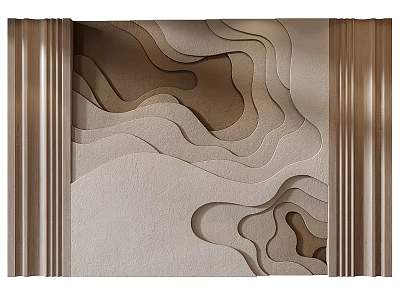 Modern Decorative Wall With 3D Wavy Relief Design Beige Texture And Side Frames 3d model