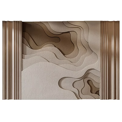 Modern Decorative Wall With 3D Wavy Relief Design Beige Texture And Side Frames 3d model