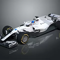 White F1 Racing Car Featuring Black Accents Sponsor Logos And Aerodynamic Body