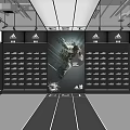 Modern Sports Shoe Store with Shelves Displaying Sneakers and Advertising Poster