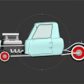 Vintage Light Blue Small Truck With Red Wheels And Reflective Surface On Dark Background