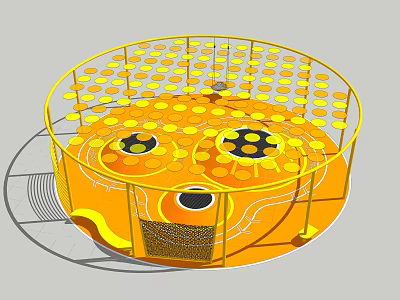 Circular Yellow Playground Equipment With Grid Fence Holes Slide And Climbing Net 3d model