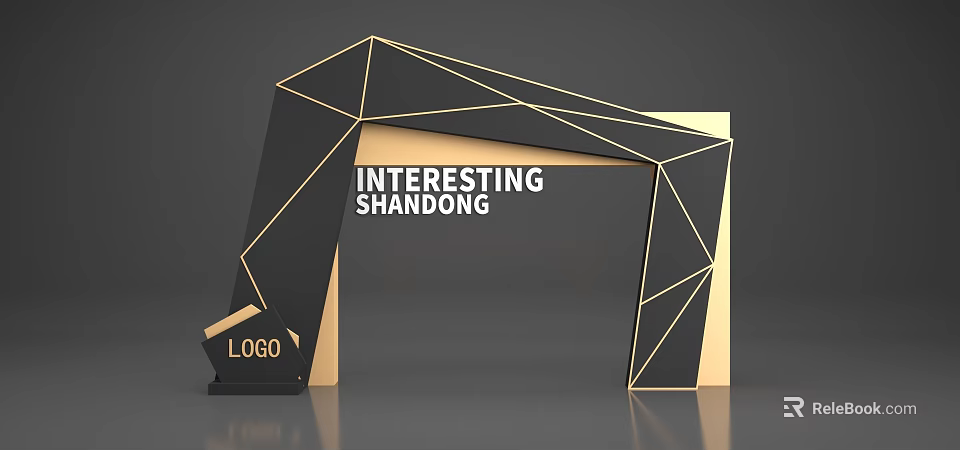 Black and Gold Geometric Event Gateway with Interesting Shandong Text and Left LOGO Sign 3d model 