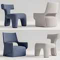 Modern Blue and Beige Upholstered Accent Chairs with Unique Armrest and Curved Leg Design