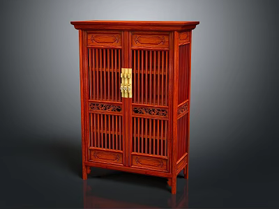 Traditional Chinese Mahogany Wooden Cabinet With Ornate Carved Patterns And Brass Latch 3d model