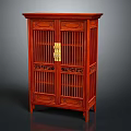 Traditional Chinese Mahogany Wooden Cabinet With Ornate Carved Patterns And Brass Latch