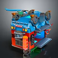 Colorful Mechanical Structure With Blue Red Design Wheels And Orange Lights 3d model