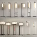 Modern Floor Lamps with Various Lantern Style Designs and Metal Frames 3d model