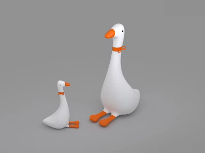 White Goose Plush Toys Large And Small With Orange Beaks Feet And Neck Rings 3d model