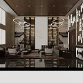 Elegant New Chinese Style Corporate Reception Lobby With Luxury Marble Front Desk And Artistic Decorations